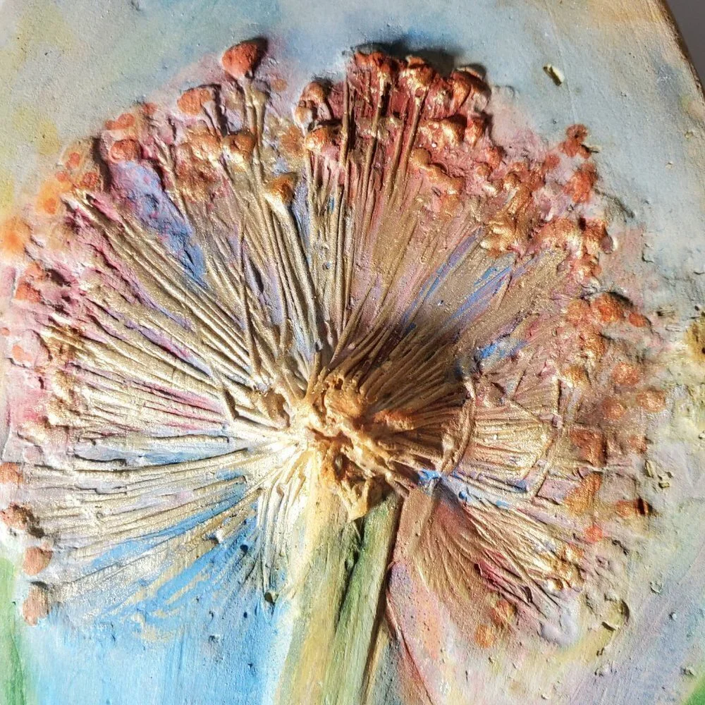 Wall Art Botanical Relief Casting in Plaster, Ceramic Plaque Original